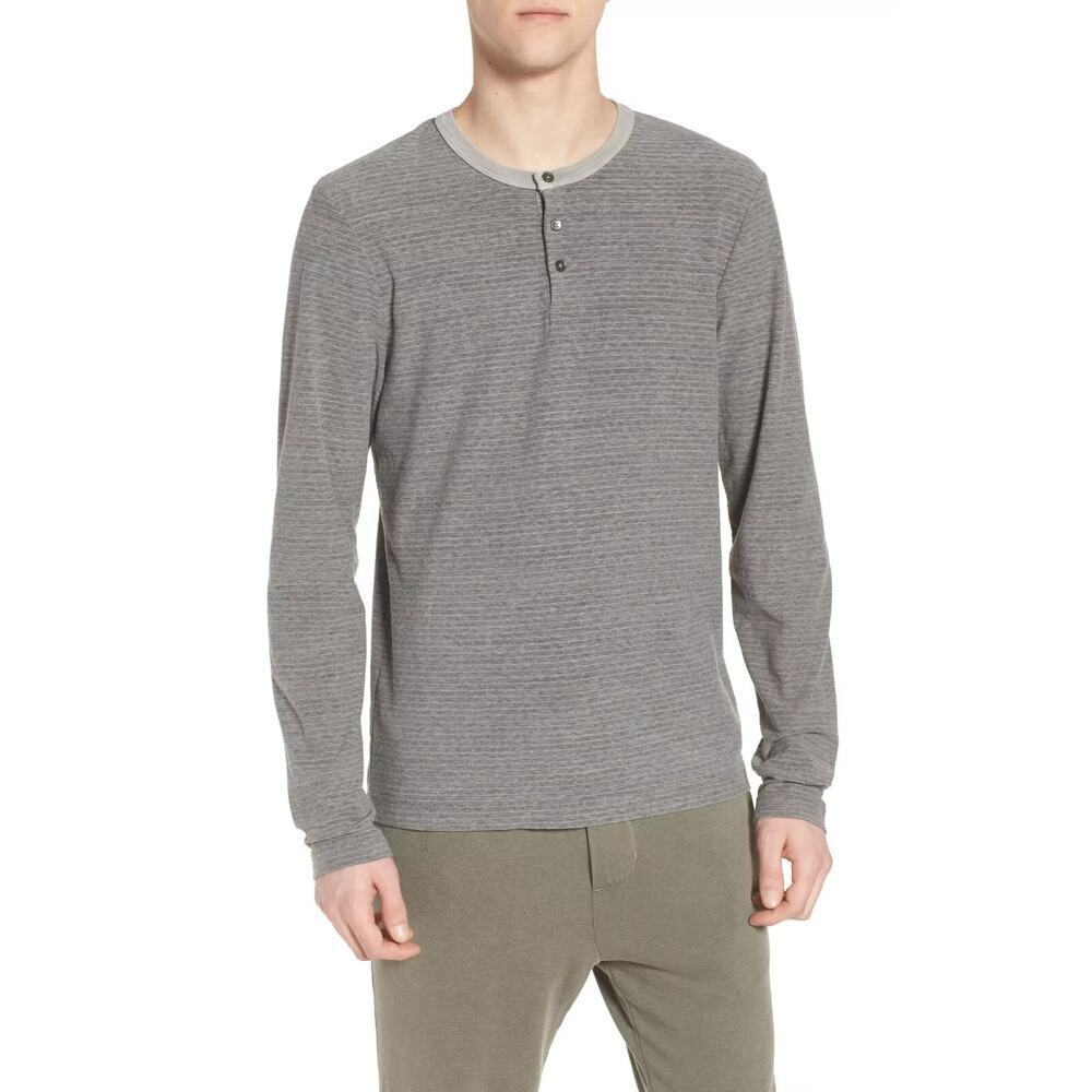 Standard James Perse Men's Henley Long Sleeve Shirt Pollock Pigment Micro Stripe